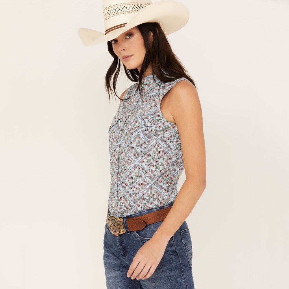 Wrangler | 100% Cotton Floral Paisley Print Woven Western Snap Top | NWOT - Picture 8 of 11
